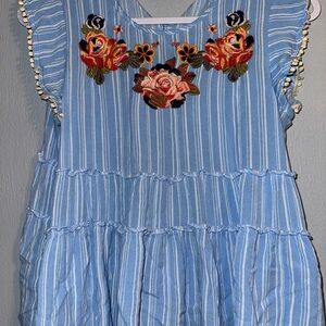 Alter’d State Blue Striped top with Floral Embroidery